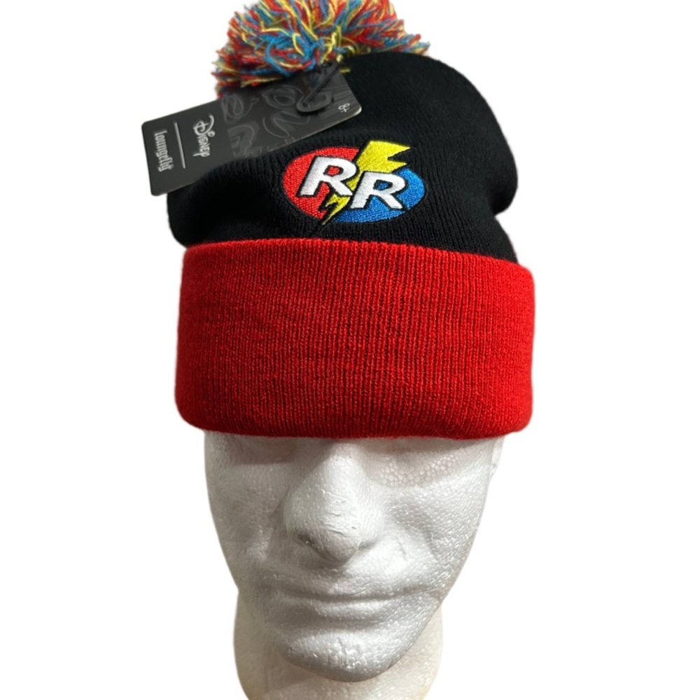 Loungefly Black and Red Beanie with Colorful Pom